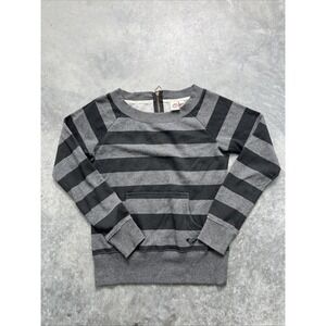 Roxy Women Sweater Medium Gray Striped Back Zip Scoop Neck pullover sku146